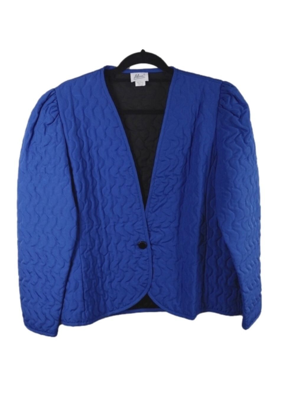 Alicia Vintage Blue Quit Long Sleeve Collarless Button Front Lightweight Jacket - Picture 1 of 9